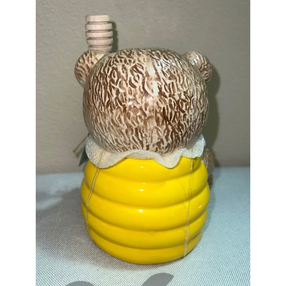 Best Friends Collection Ceramic Bear Honey Pot Jar with Wooden Dipper Yellow Bee